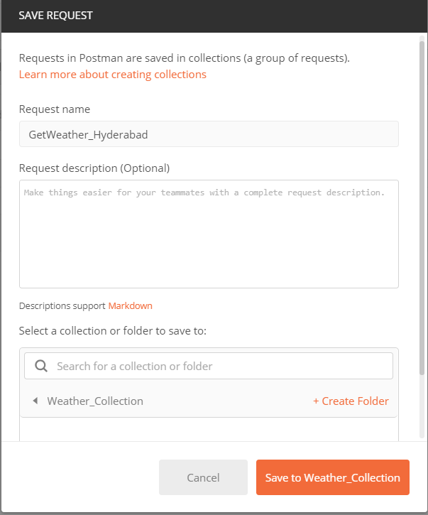 Enter Collection Name in Postman