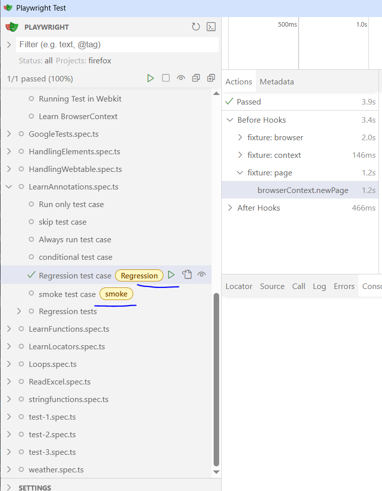Tags in playwright test cases